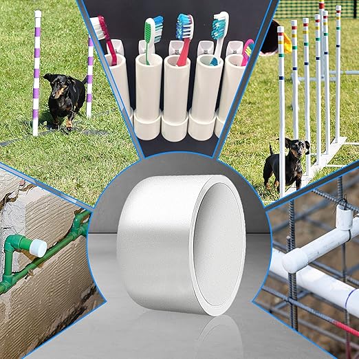 6inch White PVC Pipe End Cap Plug, 1Pc PVC Pipe Plug Socket Fitting Adapter Connector for Building PVC Furniture DIY Garden Shelf, Schedule 40
