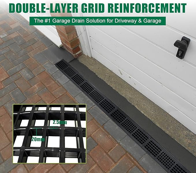 B Class Driveway Channel Drain with HDPE Grate-19.7Lx5.5Wx3.9H in. Shallow Profile Trench Drain System,12 Pack Total Length 236.22in,Heavy Duty Trench Drain for Garage,Parking Lot,Concrete