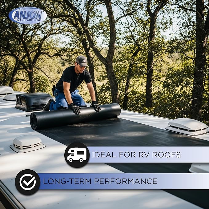 ANJON EPDM Roofing Rubber – 25 ft x 45 ft | 60-Mil Commercial Grade Roof Membrane for Flat Roofs, RVs & Waterproofing Projects