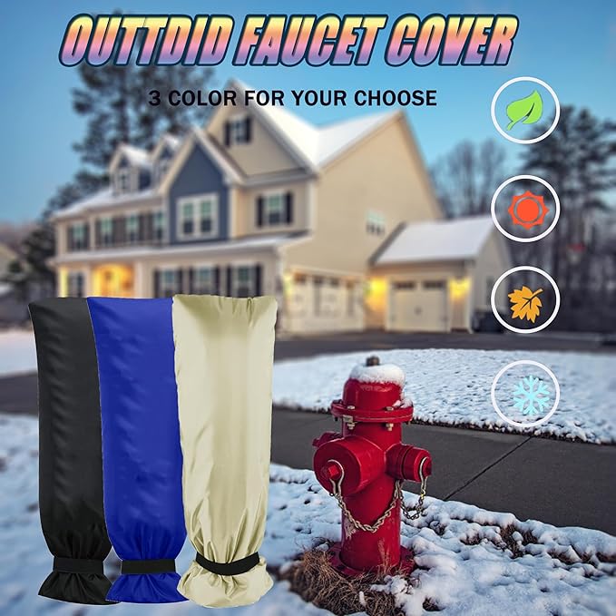 Outdoor Faucet Covers for Winter, 13" W x 25" H Outside Yard Hydrant Protector Socks Winter, Insulated Hose Bib Protector Cover, Spigot Pipe Cover Freeze Protection - Blue
