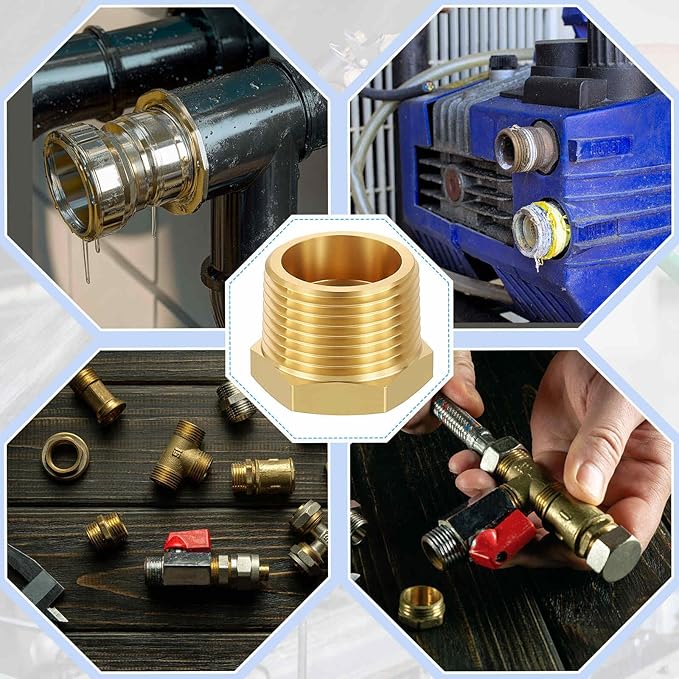 5 Pack Brass Pipe Fittings, 3/4" Male NPT to 3/8" FeMale NPT Brass Hex Bushing Reducer, Hose Tube Threaded Adapter for Air, Oil, LP