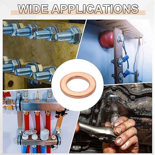 uxcell 75Pcs M6 Flat Washer Copper Washer Sealing Rings, 6mm ID 10mm OD 1mm Thickness Copper Crush Washers Metric Sealing Gasket for Plumbing Machinery Automotive