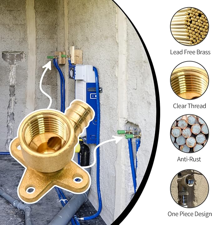 5 Pack Drop Ear Elbow Fittings, PEX 1/2" x 1/2" NPT Female Threaded Adapter Crimp Fitting, Brass, Full Port for PEX pipes in plumbing jobs