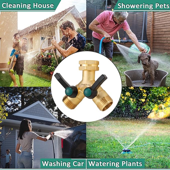 Garden Hose Splitter High Flow, Y - Way Distributor, Heavy Duty Solid Brass 3/4" GHT Water Inlet, Garden Faucet Splitter, Full Flow Hose Splitter with 2 More Colors Comfortable Extension Handles