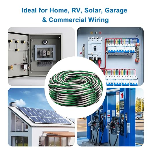 12 AWG THHN Wire 25FT 3-Color Set (Black/White/Green) – Stranded Copper, Pre-Twisted Conductors, THHN/THWN-2 Rated, 600V, Nylon Jacket for Conduit, Residential & Commercial Wiring