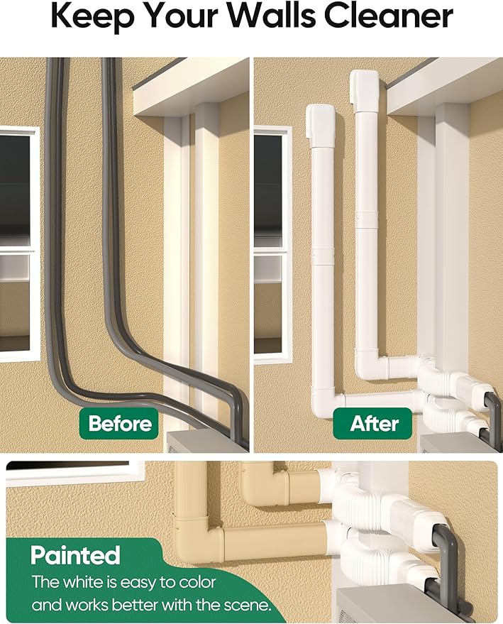 3" 25.5Ft Mini Split Line Set Cover, PVC Ductless Air Conditioner Decorative Pipe, Pump Covers, AC Line Cover Kit, for Outside Units Air Conditioners & Heat Pumps, All in One Set