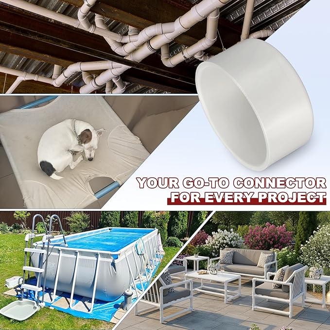 8Pcs 6" PVC External End Cap Fitting, SCH40 Furniture Grade PVC Pipe Plug Adapter, Pipe Cover Fittings for DIY Project, Irrigation System, Plumbing Framework, Garden Structures