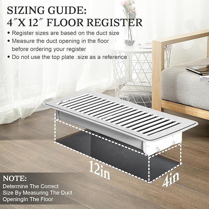 12 PCS Floor Vents Floor Registers 4x12 inch, Heavy Duty Metal Heat Air Vent Covers 4 X 12 with Rust Proof Finish for Home Office Wall Floor Registers Grilles & Vents (12, White, 4x12 Inches)