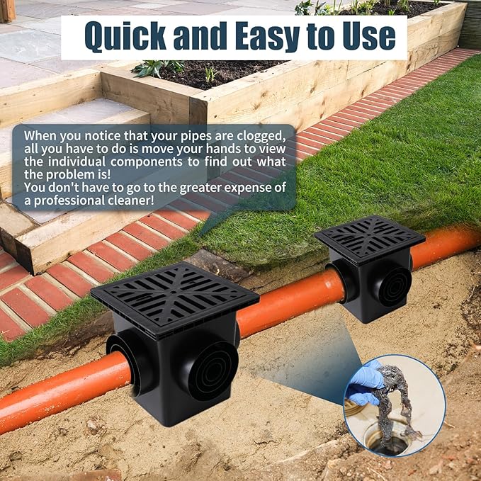Upgrade 12-Inch Catch Basin Drainage Kit with Debris Basket Strainer, 4 Size (2", 3", 4-3/8", 6-3/8") Pipes for Garden, Yard, Lawns, Outdoor (2 Pack)