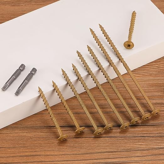 #14 x 2 Inch Lag Screws (372Pcs) 6lb. Structural Wood Screw, Bronze, Carbon Steel, Washer Head, Rust Resistant epoxy Coated, T30 Star Bit