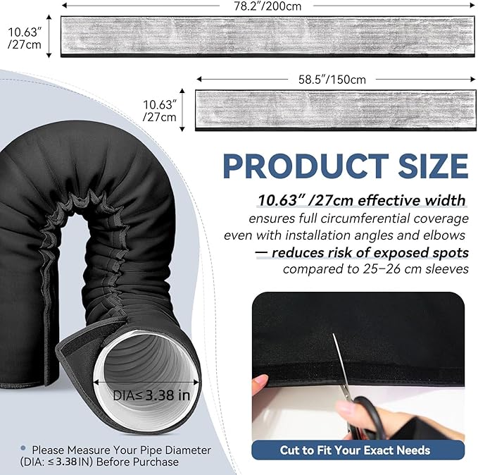 5-Layer HVAC Pipe Insulation Foam Tube 59"x10.6", Cut-to-Fit AC Line Insulation Cover for 1/4" 1/2" 3/4" 1" 1.75" 2" 3" Copper Pipe, Flexible Split Foam Wrap Sleeve for Mini Split & Central AC, Black