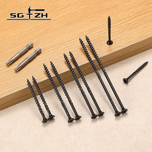 #10 x 2-1/2" Deck Screws (159Pcs) 2lb. Carbon Steel, Black, Flat Head, Rust Resistant epoxy Coated, with T25 Star Bit