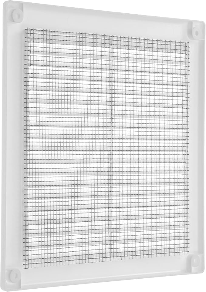 Repa Market 8 x 8 Inch (Outer) White Square Air Vent Cover - Pack of 2 Plastic Fresh Air Intake Vent - AC Cover with Nylon Mesh Screen, Wall, Ceiling HVAC Return Air Register, Modern Soffit Vents