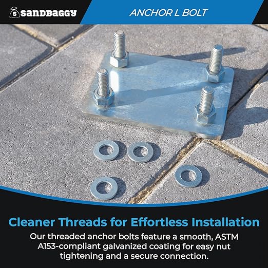 Sandbaggy 1" x 12" Threaded Concrete Anchor L-Bolts (Nuts & Washers Included) - Hot Dipped Galvanized - Sill Plate, Base Plate, Masonry, Wood, Cement Anchors, J Bolt (15, 1" x 12")