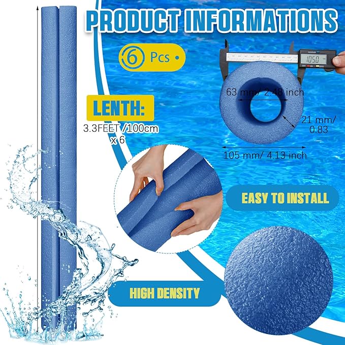 Hanaive 6 Pcs 40 x 4.1 Inch Jumbo Pool Noodles Pre Slit Clamp Foam Protection Insulation Tubes for Padding Large Foam Tube for Swimming Floating Craft Projects Padding Bumper(Blue)