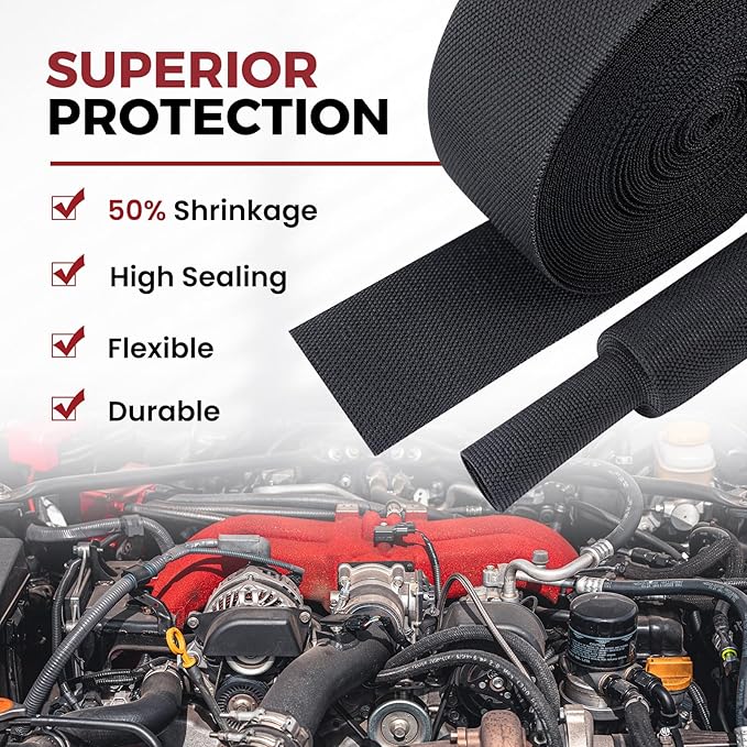 Heat Shrinkable Braided Sleeving 2:1 Ratio- Abrasion Protection Flexibility Wiring Harness Cable Sheath (1" ID, 16ft)