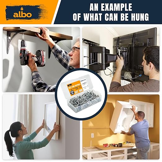 ALBO #6 Zinc Self-Drilling Drywall Anchors, 100PC Set – Includes 50 Heavy Duty Sheetrock Anchors & 50#6 x 1-1/4'' Screws – 75LB Capacity for Hanging and Mounting