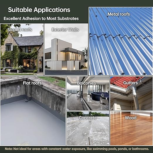 1 Gallon White Waterproof Elastomeric Roof Coating Sealant, Flexible Solar Reflective Liquid Waterproofing Adhesive for Flat, Metal, Slope Roofs Repair 4KG