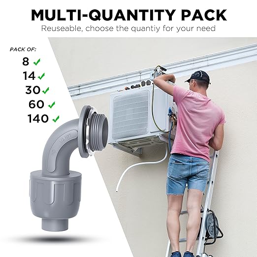1/2-Inch Liquid Tight Connector 90-Degree, for PVC Electrical Flexible Conduit Fittings NPT Non-Metallic Connectors, for Home Outdoor Tubes Tools, UL Listed, Grey, 8-Pack