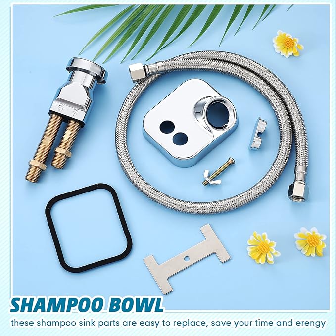 Hortsun Shampoo Bowl Vacuum Breaker Kit, Hardware Handle, 7 Pcs Stainless Steel, Chromium Plated Brass, 31 inches, for Salon Sink Parts Replacement