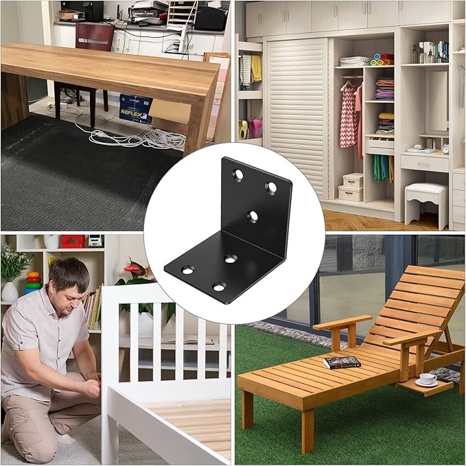 20 Pcs Metal Corner Braces, 2in L Brackets for Wood, 90 Degree Heavy Duty Wide Corner Black Metal Corner Bracket for Wood Furniture Bed Chair