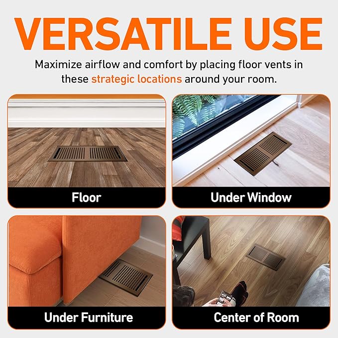 4X12 Floor Vent Covers Floor Register with Mesh Cover Trap, Heat and Air, Walkable Metal Floor Register for HVAC Duct, Contemporary, Oiled Bronze