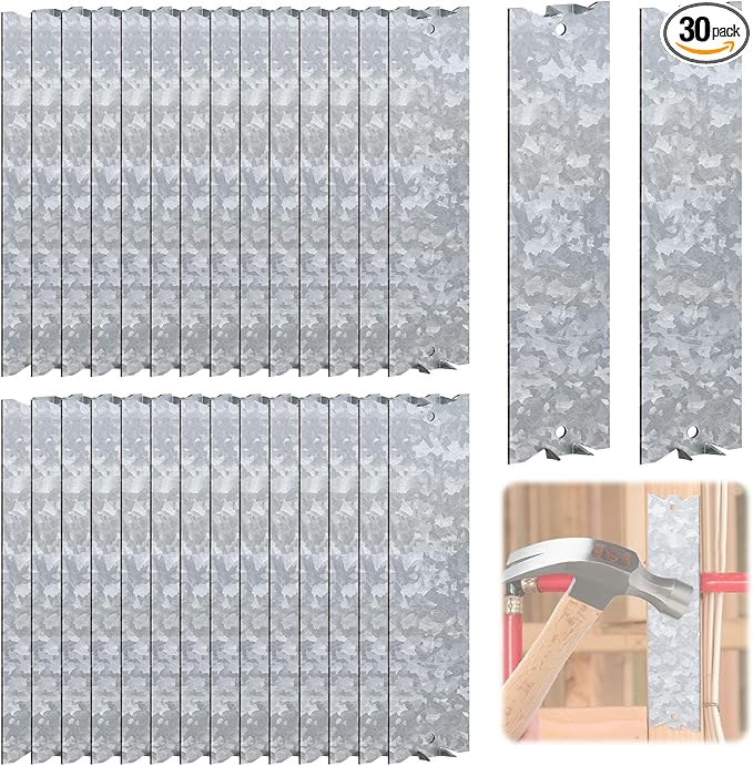 30 Pack Nail Protection Shield for Wood Studs, 6 x 1.5 Inch Cable Wire Protector, Metal Anti-Nail Plates with Pointed Prong for Plumbing & Wiring Protection(Snowflake Silver)