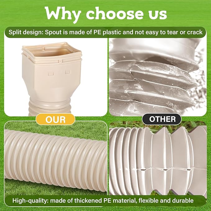 11.5ft Long Gutter Downspout Extensions Flexible, Drain Downspout Extender, Down Spout Drain Extender for Rainwater Drainage, Extendable from 2.6ft to 11.5ft(2Pack, Limestone)