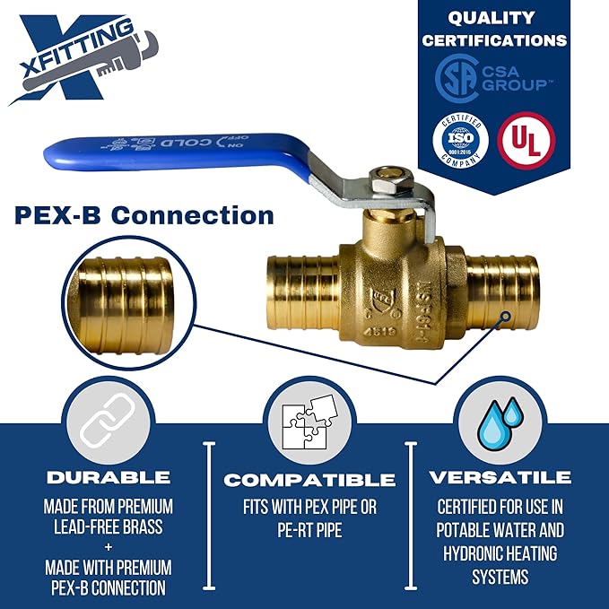 XFITTING 50 Pieces 1" Pex Ball Valve Hot and Cold, 24-2-5&6=50X (50 Packs)