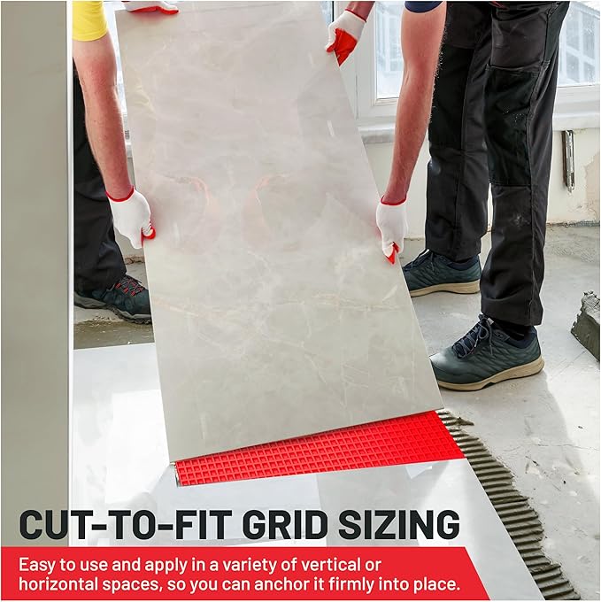 1/8” Uncoupling Membrane for Tile, Stone, Concrete, Shower Walls, Bathroom Floors – Waterproof, Anti-Fracture Underlayment Mat (3.3ft x 53.5ft, 175 sq ft) – Colors May Vary.