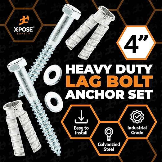Concrete Anchors Set with 4" Lag Bolt, Lag Shield and Washer - 50 Sets per Pack - 1/2" Bolt Lag Screws 4-Inch for Speed Bumps for Asphalt - Galvanized Steel Lag Bolts