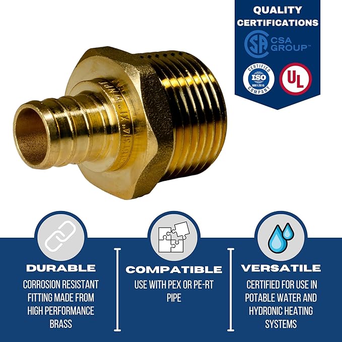 XFITTING 3/4 inch Pex x 1 inch Male NPT Adapter, 24-4-7=25X, 25 Pieces