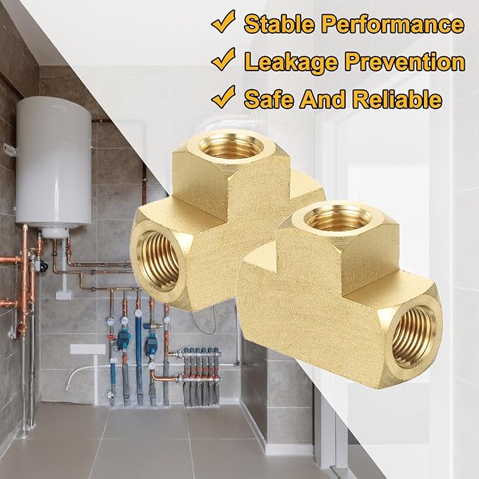 PATIKIL Brass Tee Fitting, 1Pcs 1/8" x 1/8" x 1/8" NPT Female Pipe 3 Way Forged Brass Barstock Street T-Fittings Pipe for Water Gas Refrigeration
