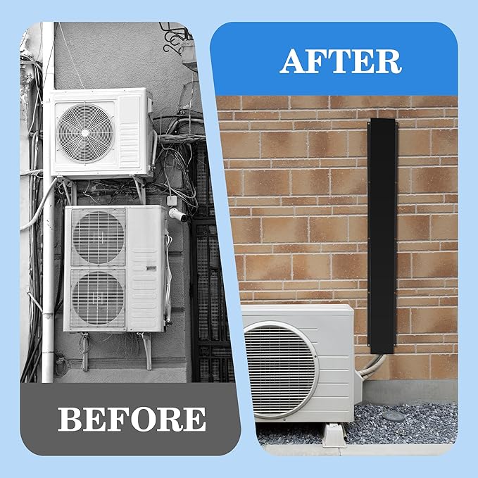 LyPrem 3" W x 6.5Ft L Metal Line Set Cover Kit - Decorative AC Pipe Cover for Ductless Mini Split/Central Air Conditioner/Heat Pump Systems, Black