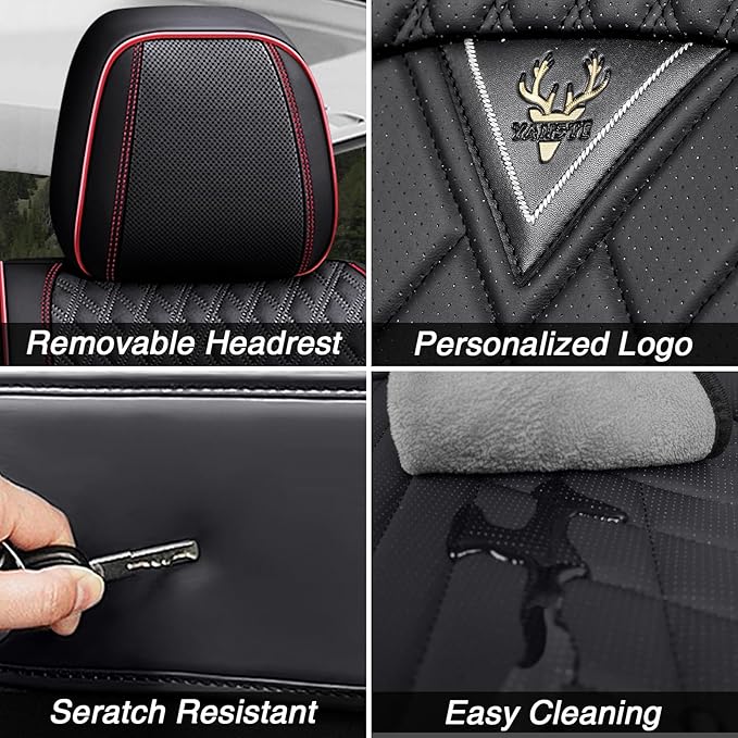 Car Seat Covers for Jaguar E-PACE 2018-2024,Breathable Nappa Leather Car Seat Protector,Front Seat Cover with Pillow Automotive Seat Cushion with Airbag Compatible(Front Seats,Black-Red)
