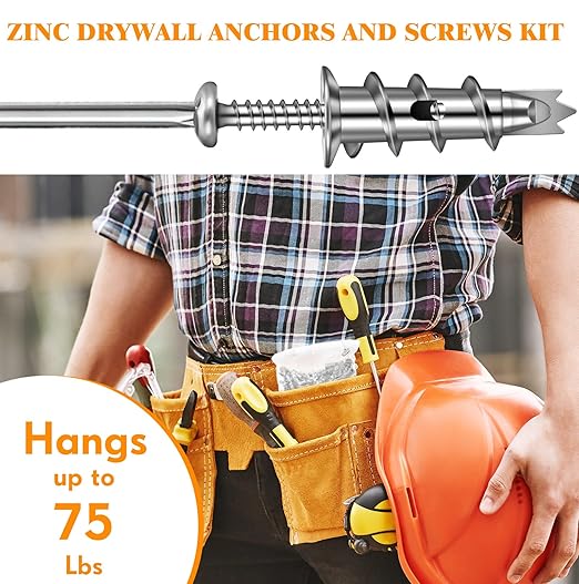 1000 Pieces Zinc Self-Drilling Metal Drywall Anchors with Screws Kit, Bulk Heavy Duty Wall Anchors and #8 x 1-1/4'' Screw (500 Anchors+500 Screws) Includes