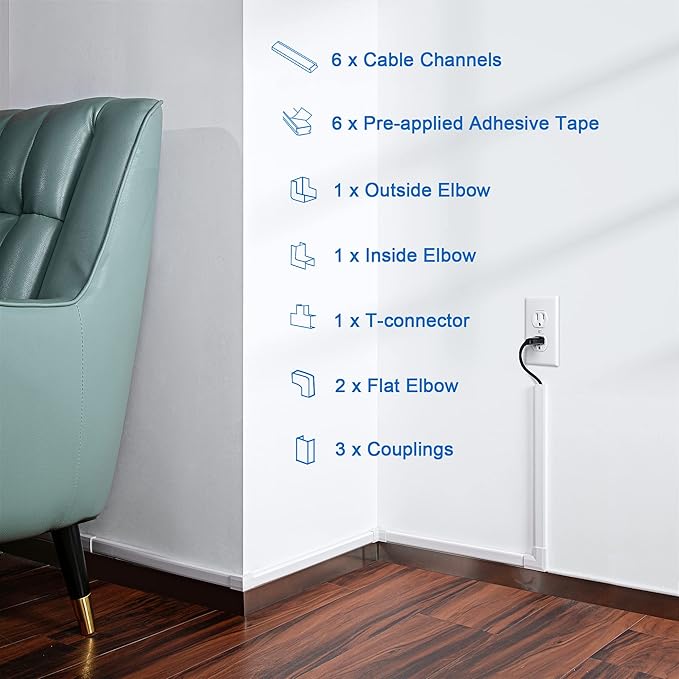 ZhiYo Cord Cover Wall Kit, 94.5in Cord Hider Wall Mounted TV, Wire Covers for Cords, Paintable Wire Hiders for TV On Wall, TV Cable Hider Wall Kit, Wall Cord Concealer, 6 x L15.7in W0.98 H0.5in, Beige