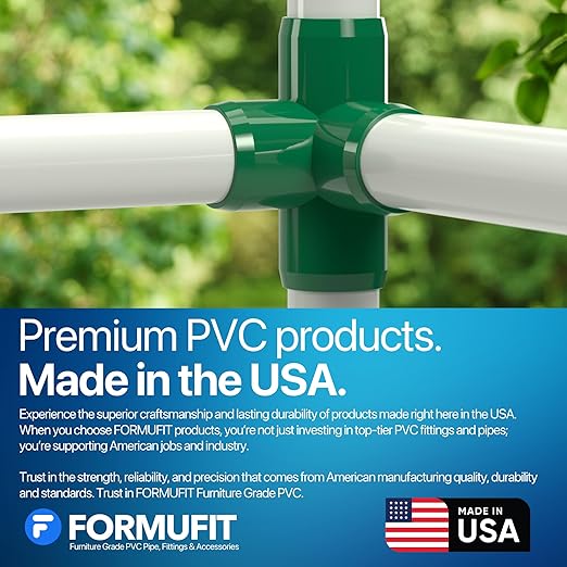 FORMUFIT 1” 4-Way Tee Furniture Grade PVC Fitting in Green, Made in USA, UV-Resistant, Impact-Proof, 1.315” Actual Socket Diameter (Pack of 4) - F0014WT-GR-4