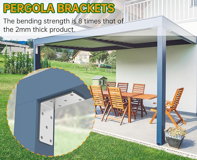 (8PCS) Heavy Duty L Brackets 5x5x2.5 for Wood,Metal Shelf Brackets,90 Degree Corner Bracket,Large Right Angle Bracket, Pergola Brackets Silver