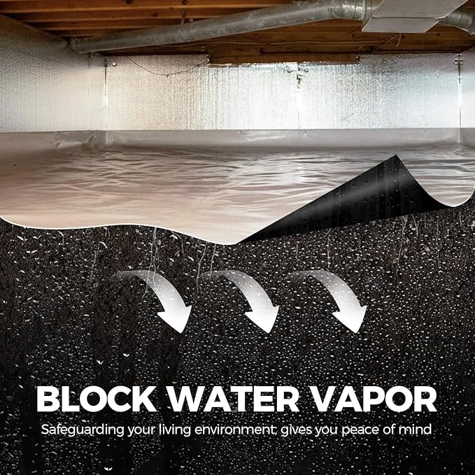 ALORAIR 10 mil Vapor Barrier for Crawl Space – 10' x 100' Heavy-Duty Plastic Sheeting – Black/White Panda Film – Crawlspace Encapsulation, Ground Cover, Drop Cloth – Commercial & Residential Use