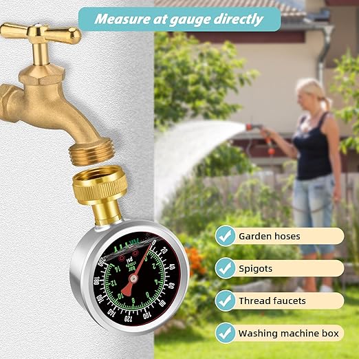 Liquid-Filled Water Pressure Gauge 0-200 PSI/Bar with 5-Piece Kit - Industrial Grade, Tool-Free Installation for Water Heaters, Pool Pumps, RV Plumbing & Irrigation Systems