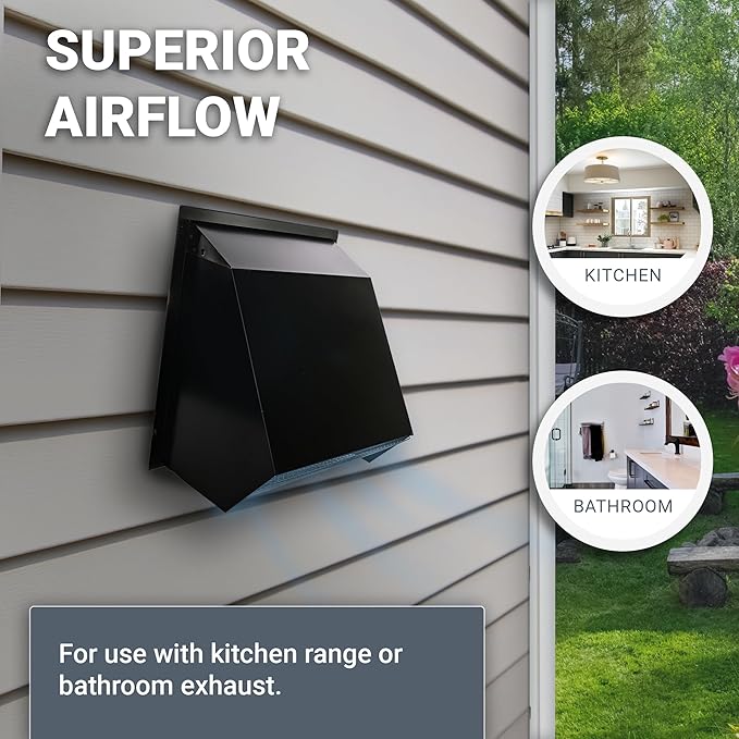 RDP Hooded Wall Vent with Screen and Damper (8 Inch, Black)
