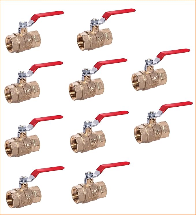 EZ-Fluid Heavy Duty 2" NPT Female Threaded IPS Brass Ball Valve Full Port Water Stop Shut Off, LF,Quarter Turn,Red Handle (10-Pack)