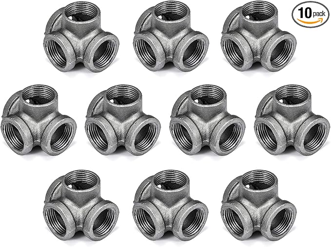 1" 4-Way Side Outlet Tee, Home TZH Malleable iron Pipe Fittings for Industrial vintage style, Flanges with Threaded Hole for DIY Project/Furniture/Shelving Decoration (10, 1")