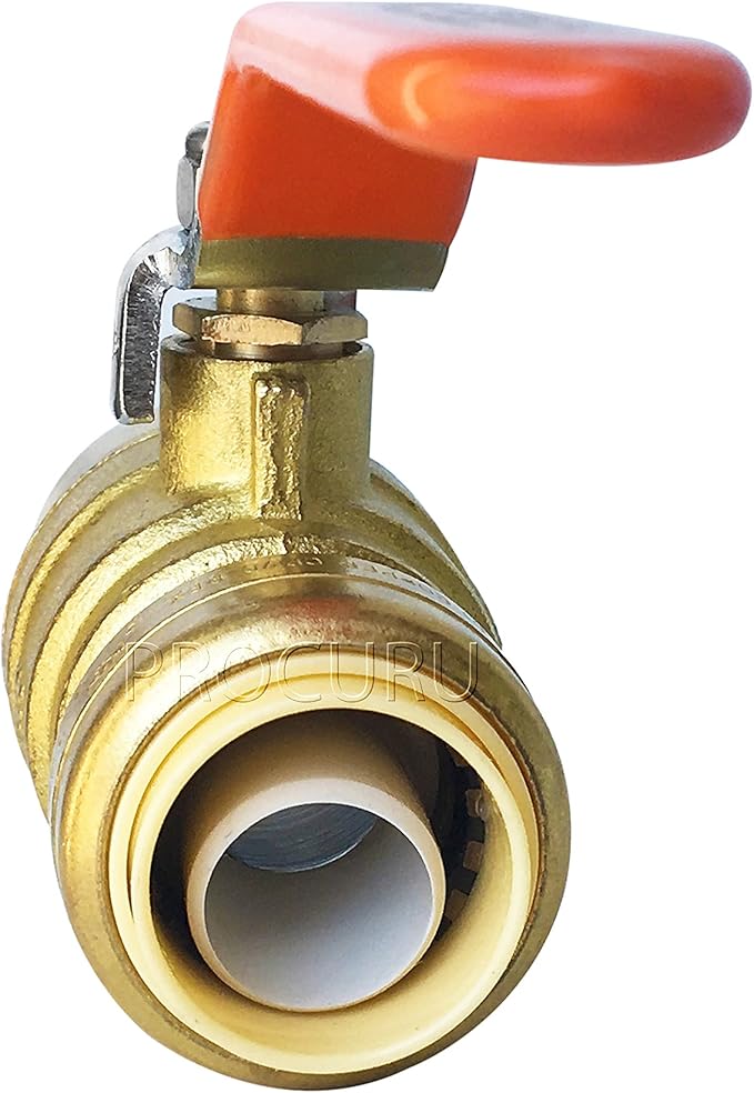 PROCURU 1-Pack 1-Inch PushFit Forged Brass Ball Valve, Push-to-Connect Full Port, Heavy Duty Valve for Copper, PEX, CPVC, Certified Safe (8X8316-1P)