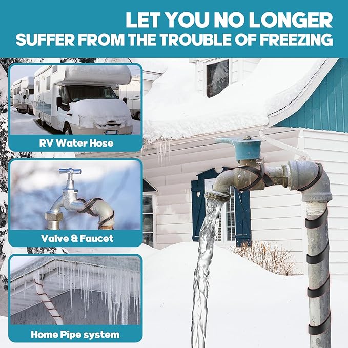 3FT-160FT Heat Tape for Water Pipes,Heating Cable for Pipe Freeze Protection,Water Pipe Insulation/Roof Snow De-Icing,Deicing Heating Cable,with Mounting Buckle (50FT)