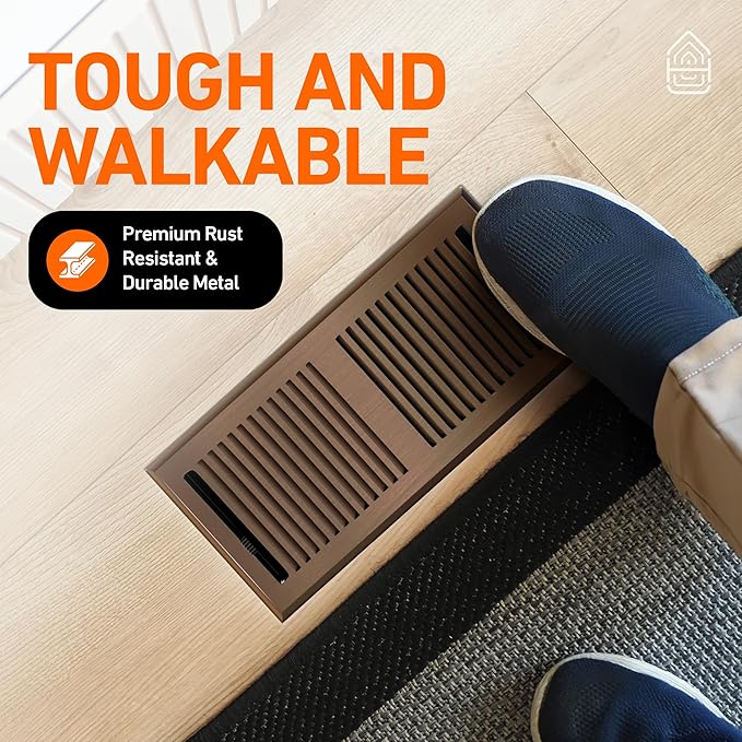 2X14 Floor Vent Covers Floor Register with Mesh Cover Trap, Heat and Air, Walkable Metal Floor Register for HVAC Duct, Contemporary, Oiled Bronze