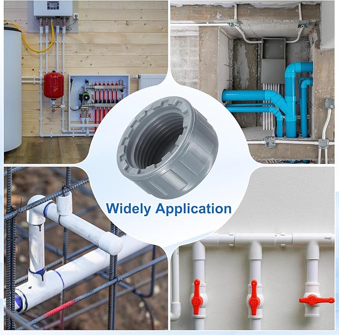 uxcell 5Pcs 3/4 Inch PT Female Thread PVC Pipe Fitting Cap, Cleanout Water Drain End Caps, Pipe Plug Socket Fittings with Tape for Water Heater Supply Lines, Plumbing, Gray