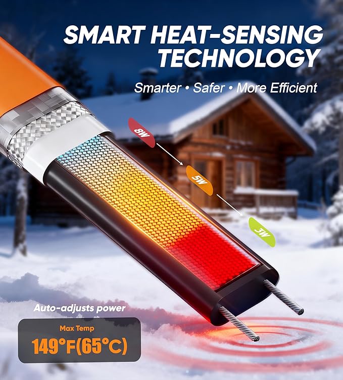 Heat Tape for Water Pipes - 40FT Heat Tape with Thermostat Self-Regulating Heat Tape Freeze Protection, ETL Listed, Keeps Water Flowing at -40°F, 120V 3W/FT