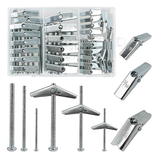 28 Sets Hollow Wall Anchors, Toggle Bolts, Wing Nuts Heavy Duty Metal Drywall Anchor Kit 3 Sizes Butterfly Anchors and Screws for Drywall Ceiling Hang Shelves Hollow Wall (1/8, 3/16, 1/4)